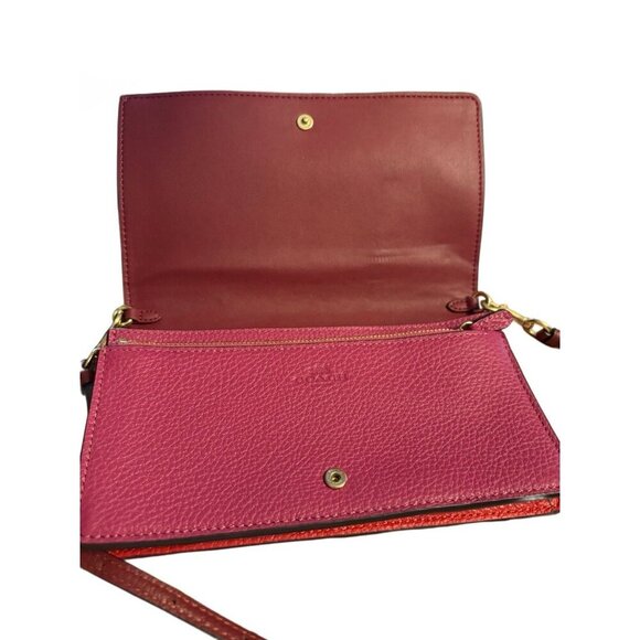 Coach Violet Leather Ann Fold-over Clutch Crossbody Horse & Carriage Print‎ - Picture 3 of 5
